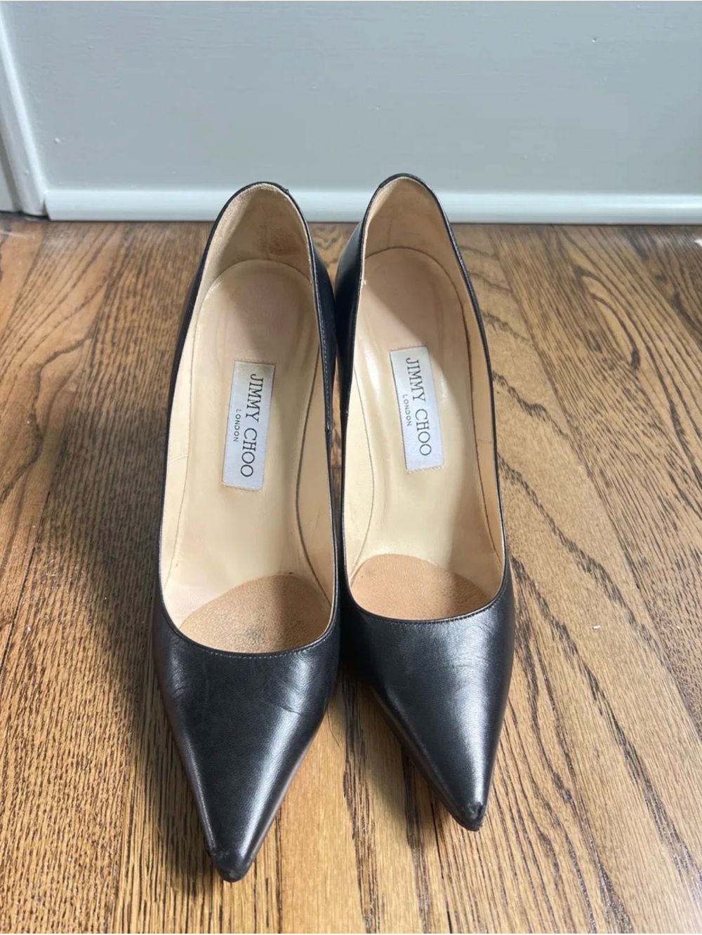 Jimmy Choo Black Leather Pointed-Toe Pumps